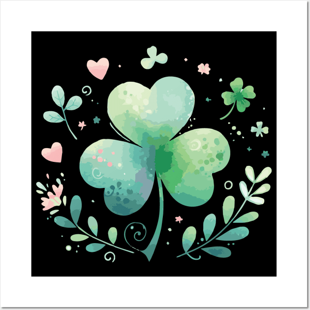 Lucky Shamrock Watercolor Wall Art by Heartsake